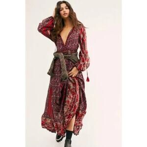 Free People Oversized Happy Feelings Maxi Boho Ruffled Dress Red Size XS